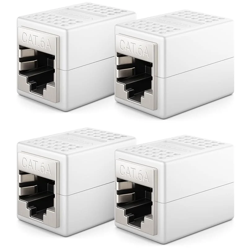 deleyCON 4 Stycken RJ45 Koppling (10 Gbit, s) LAN Kabelförlängning Nätverkskabel Ethernet Adapterkontakt Kompatibel med Cat8, Cat7, Cat6, Cat5 Patchkabel LAN DSL POE 2X RJ45-Uttag - Vit — Laddning och kablar