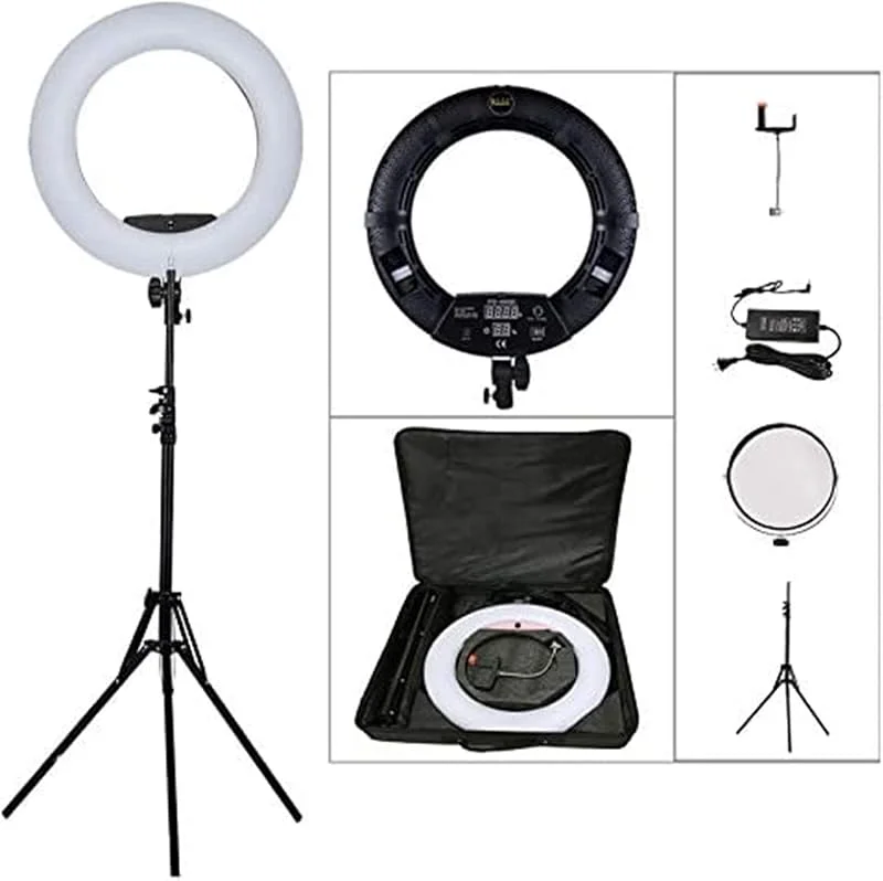 18 tums digital display dimbar 3200K-5500K LED-ringljuskit för kamera smartphone porträtt selfie youtube foto video studio fotografering kontinuerlig ytterbelysning — Mobil och surfplatta
