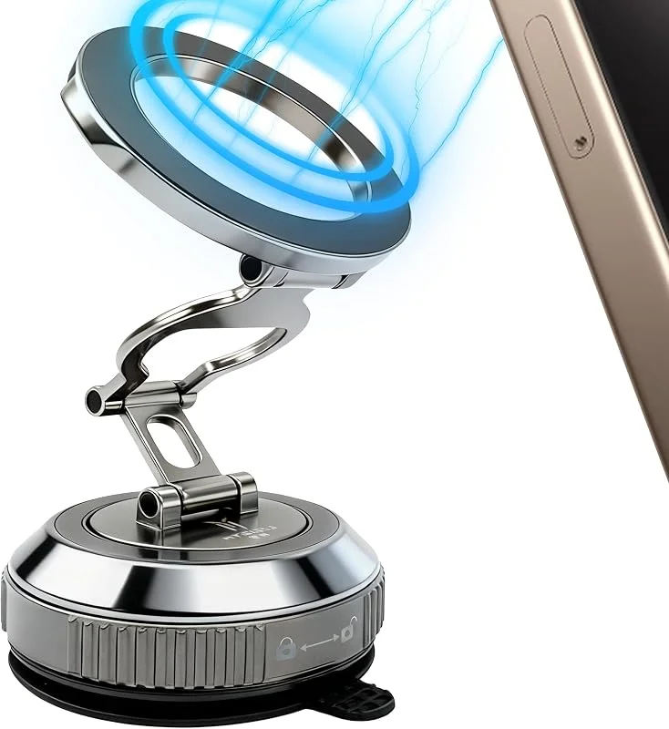 Vakuum Mobiltelefonhållare Bil för Mag Safe Bilhållare, 2026 Magnetisk Mobiltelefonhållare [Vakuum Sugkopp och 24 x N56 Magneter], 360° Vridbar Bilhållare för iPhone 17 Pro Max 16 15 14 — Mobil och surfplatta