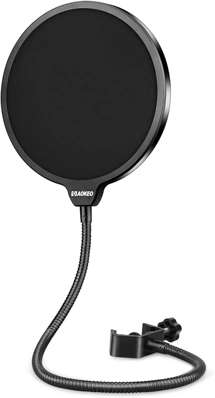 Aokeo Professionellt popfilter för mikrofon, masksköld för Blue Yeti och alla andra mikrofoner, dubbla lager, vind, popskärm med en flexibel 360° svanhals, klämma & stabiliserande arm — Portabel digital och ljud