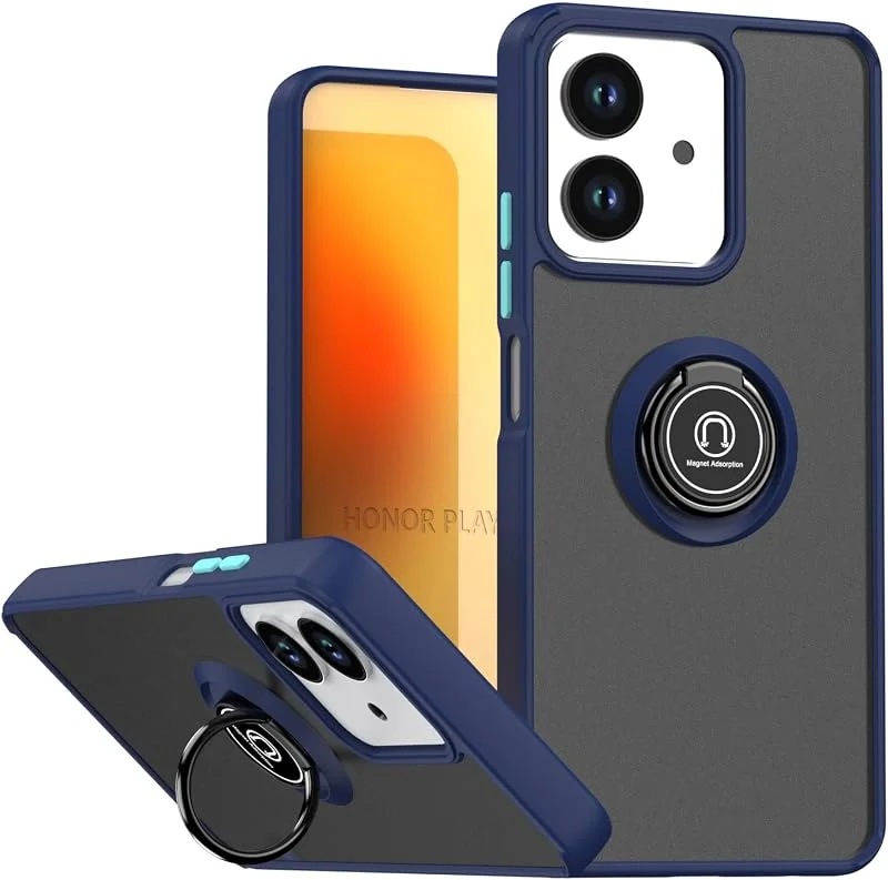 XINYEXIN Fodral för Honor X5C Plus med ring Stnad stötsäkert mobiltelefonfodral repskyddande matt PC-baksida mjukt TPU-stötdämpande fodral – kungsblå — Mobil och surfplatta