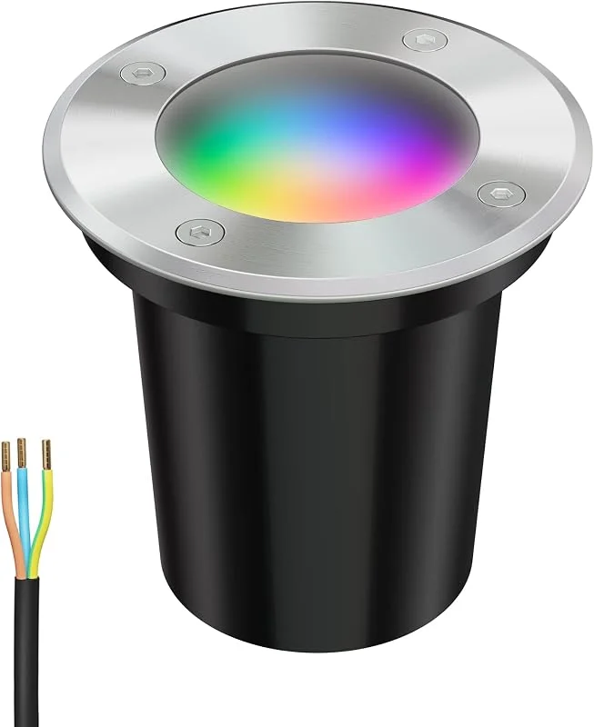 ledscom.de Golvbelysning BOLI för utomhusbruk, IP67, rostfritt stål, frostat, rund, 108mm Ø inkl. LED RGB-lampa, smart 473lm — Smart belysning
