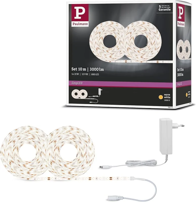 Paulmann 78974 SimpLED-remsa set 10 m LED-remsa 22 W ljusremsor 3 000 K varmvit ljusband belagd — Smart belysning