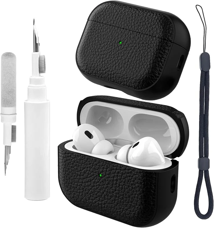 Teyomi fodral kompatibelt med Airpods Pro 3 med rengöringskit, TPU-skyddsfodral kompatibelt med Airpods Pro 3 generationen med handledsrem, Stöd för trådlös laddning, texturdesign (Svart) — Mobil och surfplatta