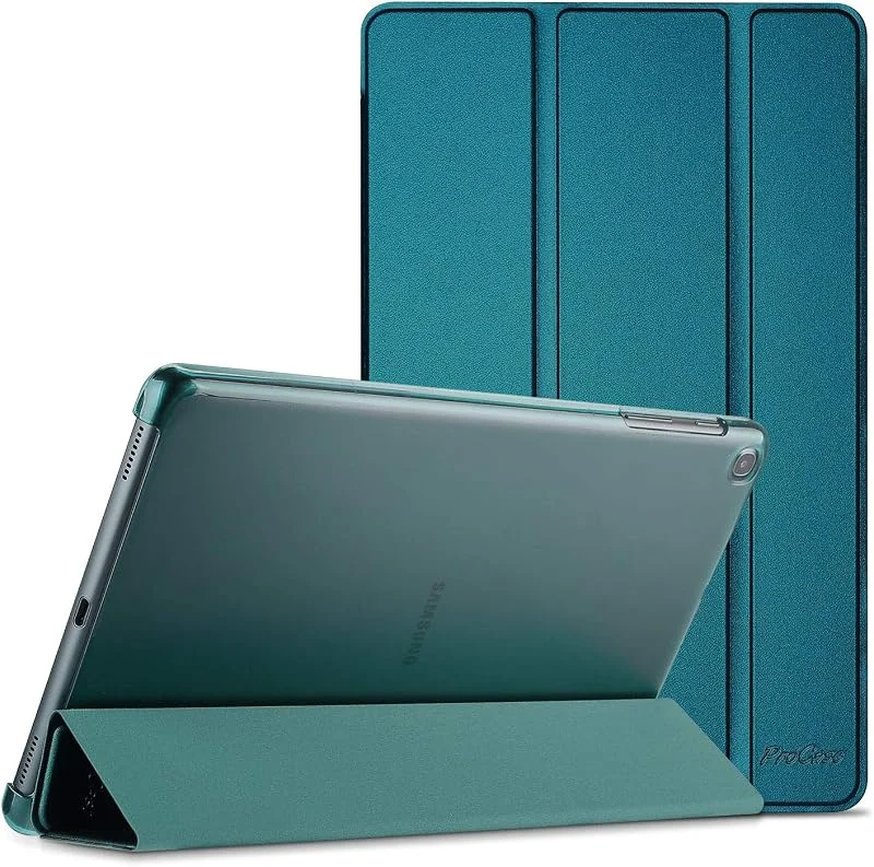 ProCase fodral för Galaxy Tab A 10.1 2019 fodral (SM-T510, SM-T515, SM-T517), ultratunt lätt smart folio skyddsfodral bokskydd med genomskinlig frostad baksida – blågrön — Mobil och surfplatta