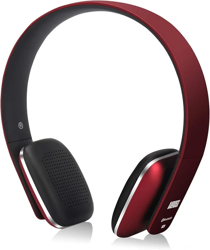 August EP636 - On Ear trådlösa Bluetooth-hörlurar med mikrofon - Bluetooth version 4.1 + EDR, lättviktig teknik NFC One Tap för att ansluta till Android och Apple - Röd — Hörlurar och ljud