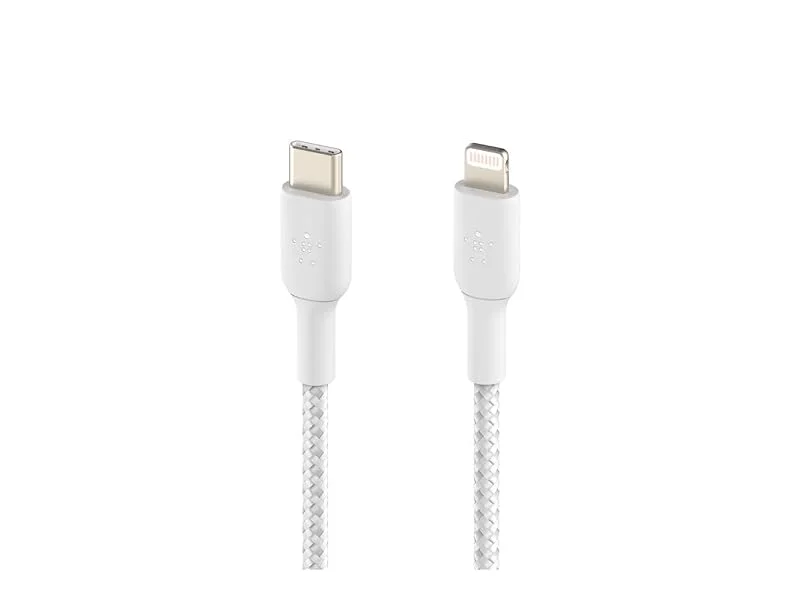 Belkin geflochtenes USB-C-, Lightning-Kabel (iPhone-Kabel zum Schnellladen für iPhone 13, 13 Pro, 13 Pro Max, 13 mini und ältere Modelle) BoostCharge MFi-zertifiziertes iPhone USB-C-Kabel, 1 m, Weiß — Mobil och surfplatta