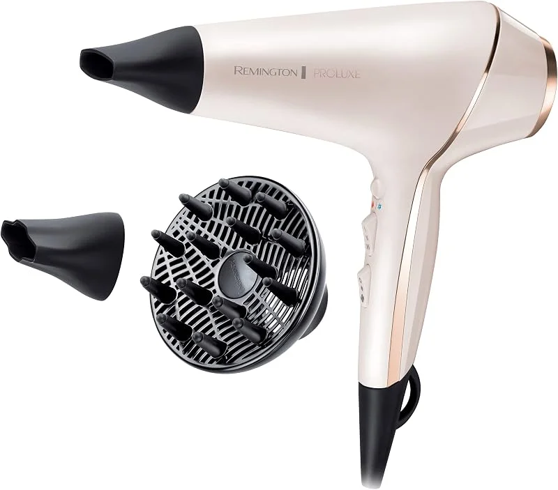 Remington hårfön, 2400W AC-motor, 3 stylingmunstycken, jongenerator, 3 värme och hastighetsinställningar, kalluftsfunktion, turbo för extra kraft, 3m sladd, PROluxe AC9140 — Hårvård