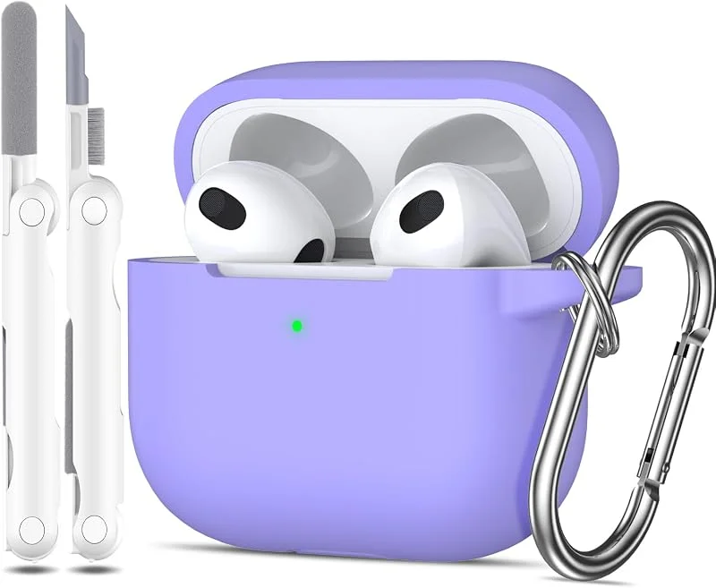 kompatibel med Airpod 3:e generationens fodralfodral 2021, kompatibel med Airpod 3 fodralfodral, mjuk silikonfodral kompatibel med Airpod 3 fodral med nyckelring och rengöringskit, lila — Mobil och surfplatta