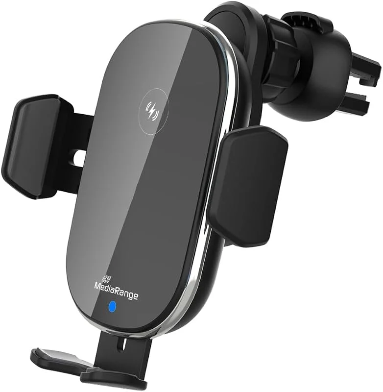 MediaRange Induktiv snabbladdningsstation för bil – mobiltelefonhållare för bil med laddningsfunktion för trådlös laddning, 15 W Qi snabbladdning, USB snabb trådlös laddare, kompatibel med iPhone — Mobil och surfplatta