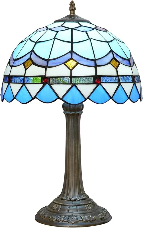 Tiffany bordslampa glasmålningslampa medelhavsblå sovrum bordslampa läsbordslampa för sängbord vardagsrum kontor sovsal matsal — Hushållselektronik