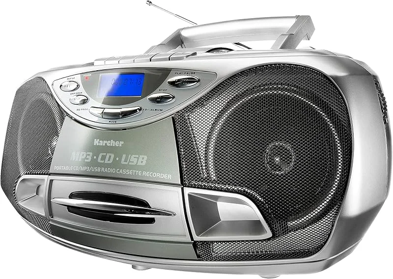 Karcher RR 510 (N) – bärbar CD-radio (CD-spelare med kassett, FM-radio, boombox, små barnCD-spelare, MP3-spelare, USB, stereo, kompaktsystem, batteri, nätdrift) — Portabel digital och ljud