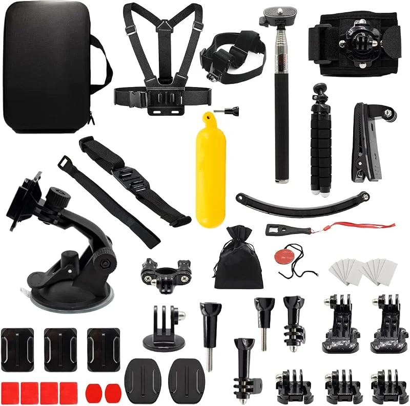 MMOBIEL 50-i-1 actionkamera tillbehörssats kompatibel med GoPro Hero 11 10 9 8 7 6 5 4, GoPro Max, Fusion, DJI Osmo Action, AKASO, Insta 360, etc. - inkl. Actionkamera huvudfäste, stativ med mera — Portabel digital och ljud