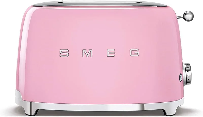 Smeg, 2 x 2 TSF01PKEU brödrost, 2 slitsar för 2 skivor, 6 förgyllningsnivåer, värmefunktion, frost- och bagelfunktion, samlingslåda, 950 W, rosa — Kök & Hushåll