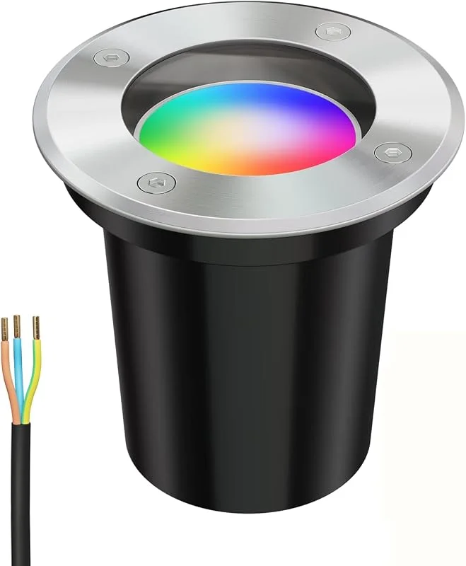 ledscom.de Infälld golvlampa BOLI för utomhusbruk rostfritt stål runt IP67 108mm Ø inkl. Smart Home RGBW GU10 LED-lampa, 5.41W, 473lm — Smart belysning