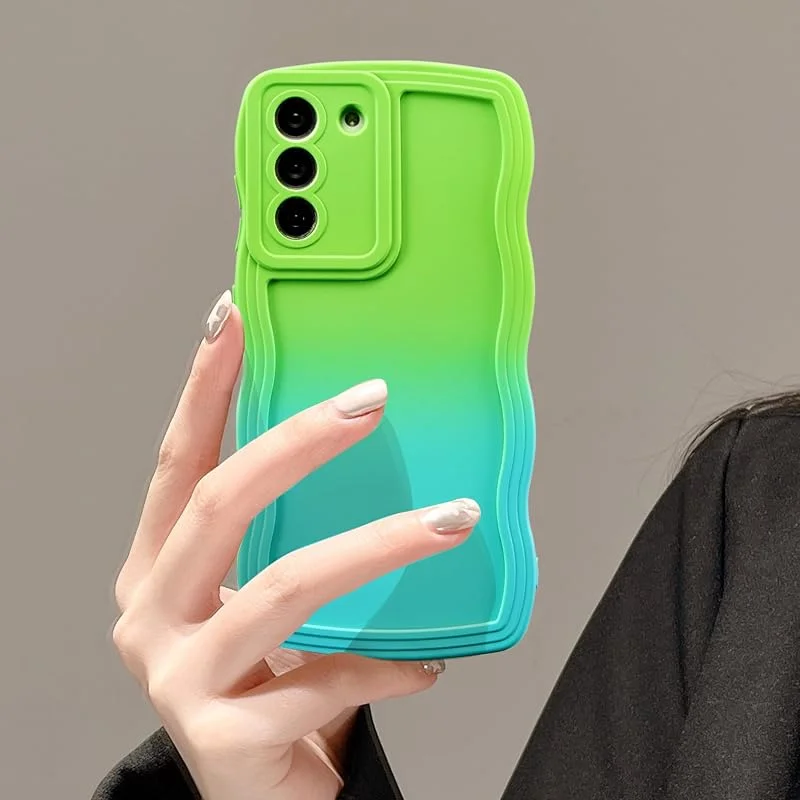 UEEBAI Gradient fodral kompatibelt med Samsung Galaxy S22 5G fodral, vågor ramform mobiltelefonfodral ultratunn silikon mjukt TPU stötsäkert skyddande fodral mot repor, stötfångare fodral, grön blå — Mobil och surfplatta