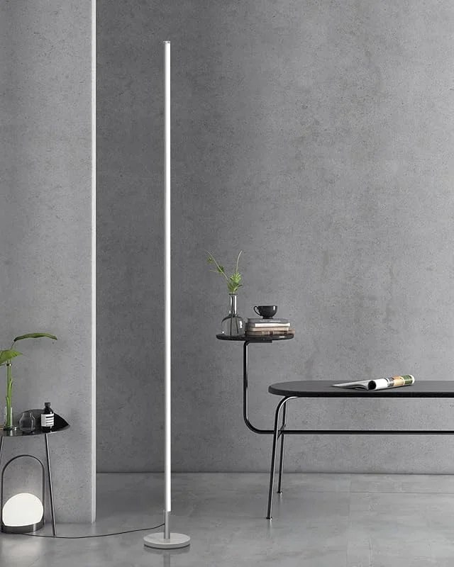TACAHE Minimalistisk hörngolvlampa – 2700K-6500K dimbar LED-nattlampa – modern stående stämning med fjärrkontroll för vardagsrum, sovrum – 145 cm 12 W – silver — Smart belysning