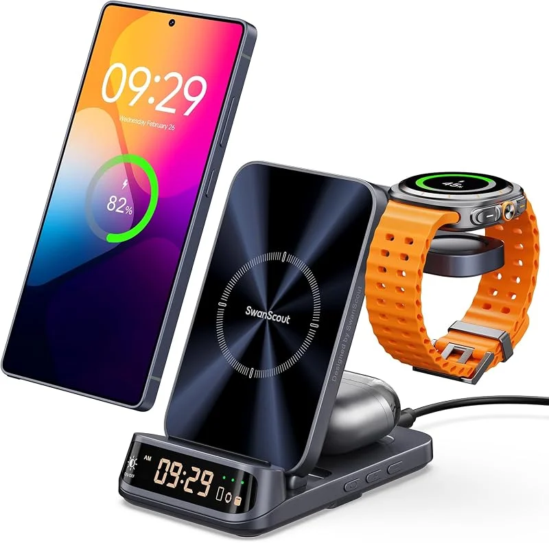 SwanScout Trådlös Laddare för Samsung S26 Ultra, Galaxy Watch Ultra, 8, 7, 6 — Mobil och surfplatta