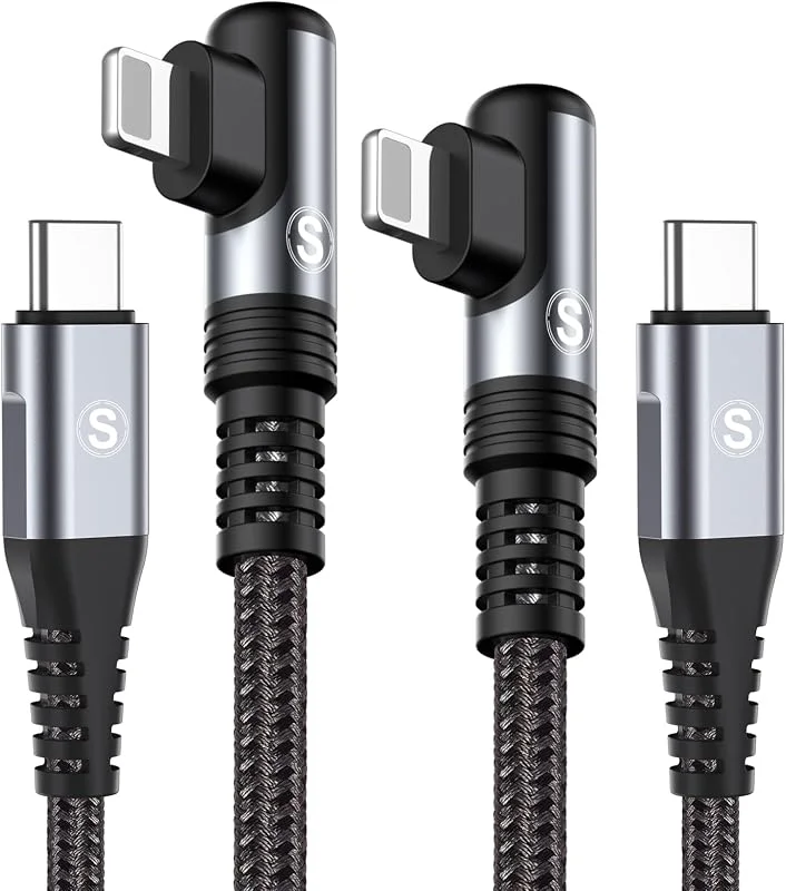 SWECENT USB C till Lightning Kabel 90 grader [2Pack 1m], snabbladdningskabel Power Delivery USB C Lightning iPhone-laddare Nylonflätad för iPhone 14, 13, 12, 11, Pro, X, XS, XR, 8, 8 Plus, 7, 7 Plus, 6s, 6s Plus — Mobil och surfplatta