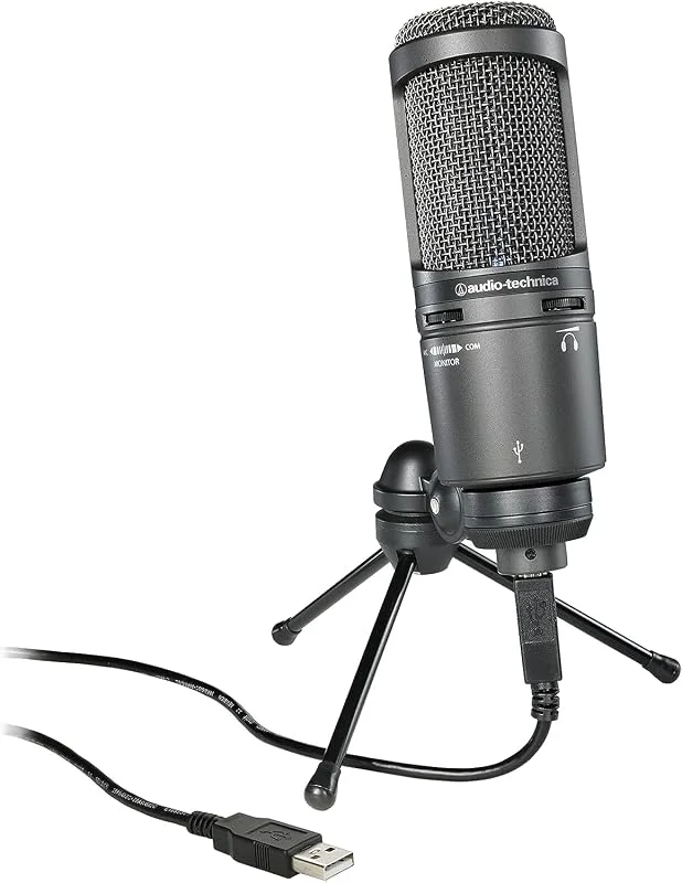 Audio-Technica AT2020USB+ Cardioid Condenser Microphone (USB-anslutning) för voiceover, podcasting, streaming och inspelning — Hörlurar och ljud