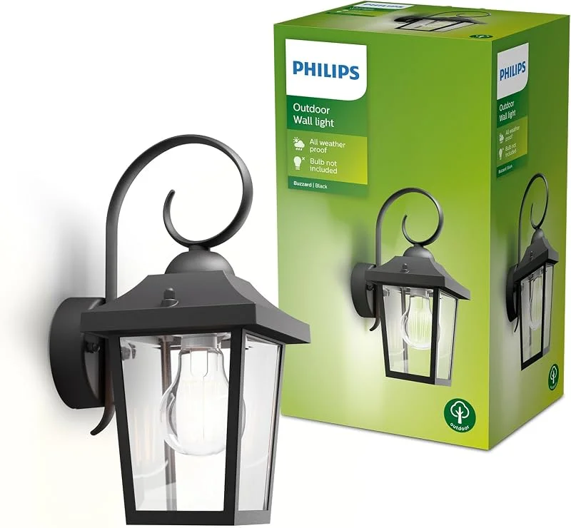 Philips Buzzard vägglampa för utomhusbruk E27, aluminium, svart — Smart belysning