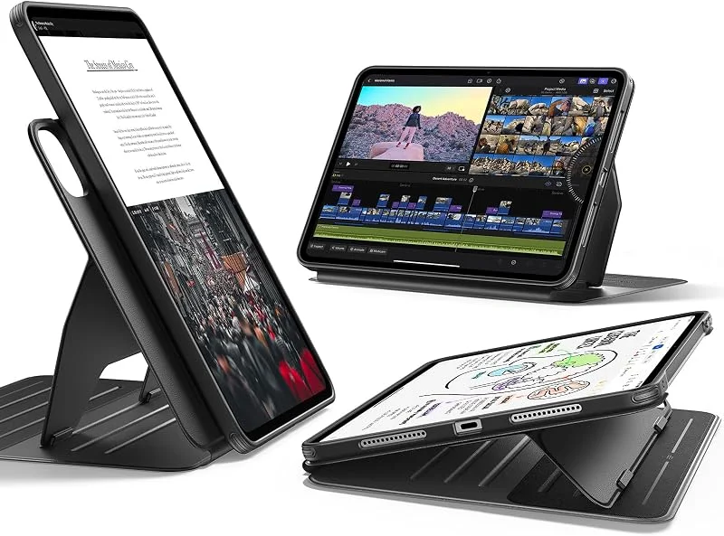 ESR för iPad Pro 13 tum fodral 2024 M4 roterande fodral med avtagbart magnetiskt fodral, justerbart porträtt, landskapsstativ med upphöjd skärmvisning, 9 stående vinklar, skift-serien, svart — Mobil och surfplatta