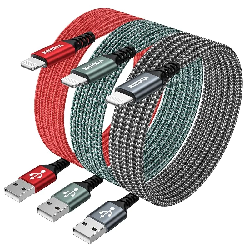 NIBIKIA iPhone laddkabel, Lightning-kabel MFi certifierad iPhone-kabel nylon snabbladdning Apple laddningskabel för iPhone 11 pro, 11, XS Max, X, XR, iPad — Mobil och surfplatta