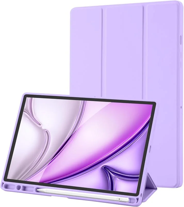 Fodral kompatibelt med Samsung Galaxy Tab A8 10, 5 tum 2021 (SM-X205, SM-X200), flexibel TPU baksida med trippelvikstöd, automatisk upphängning, väckning, lila — Mobil och surfplatta
