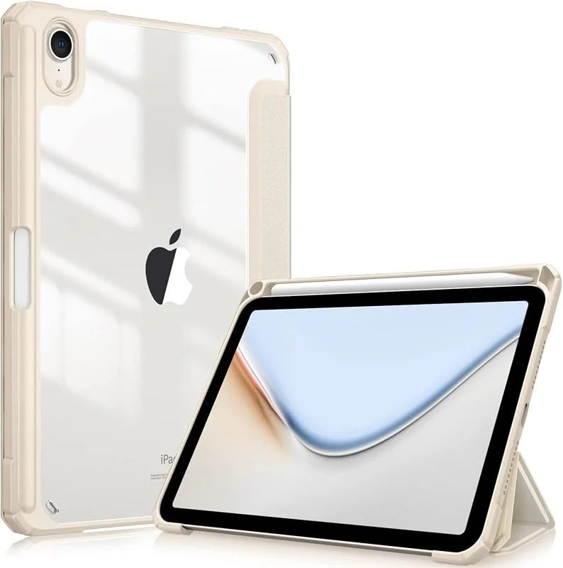 Fintie Hybrid Slim-fodral för iPad Mini 7 (A17 Pro, 7:e generationen) 2024, iPad Mini 6 (sjätte generationen) 8, 3 tum, [inbyggd pennhållare] stöttåligt fodral, klart transparent baksideskal, stjärnljus — Mobil och surfplatta
