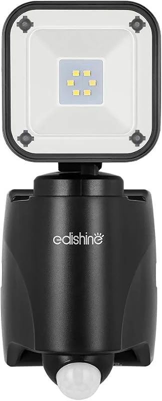 EDISHINE Batteri LED-strålkastare med rörelsedetektor utomhus, trådlös batteridriven utomhusstrålkastare, IP44 vattentät, justerbart lamphuvud, 300 LM, 6000 K, för garage, sportplats — Smarta hem