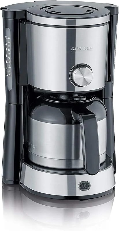 SEVERIN kaffebryggare "TypeSwitch" med termokanna, AromaSwitch för att välja mellan 2 bryggprofiler, kaffebryggare för upp till 10 koppar, 1 000 W, rostfritt stål-brusad-svart, KA 4845, 33, 8 — Kök & Hushåll