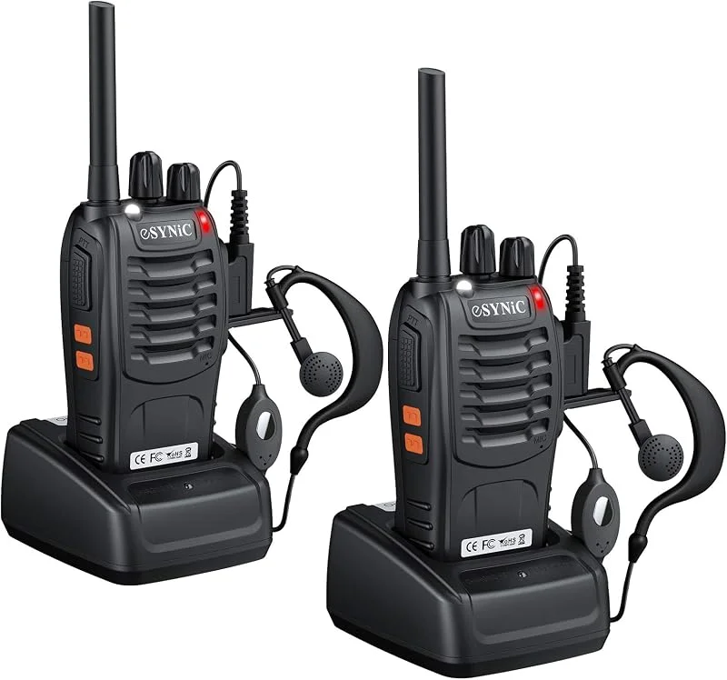 eSynic 2-pack Professionella Walkie-talkies med Lång Räckvidd – 16 Kanaler, 1500mAh USB-laddning, VOX – Perfekt för Utomhusäventyr, Camping och Cykelsport — Portabel digital och ljud
