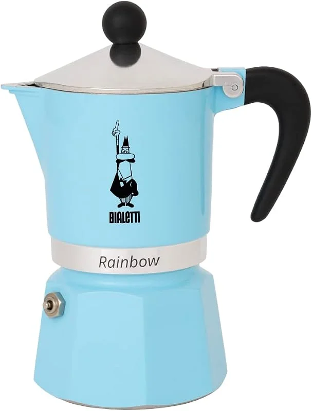 Bialetti Rainbow Caffettiera Colorata, Alluminio, Azzurro, 3 koppar — Kök & Hushåll