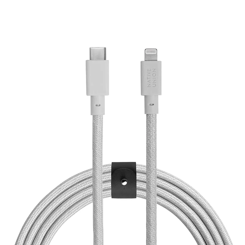 Native Union Belt USB-C till Lightning-kabel - 3 m ultrastark kabel [MFi-certifierad] kompatibel med iPhone 14, iPhone 13 och tidigare versioner (vit) — Mobil och surfplatta