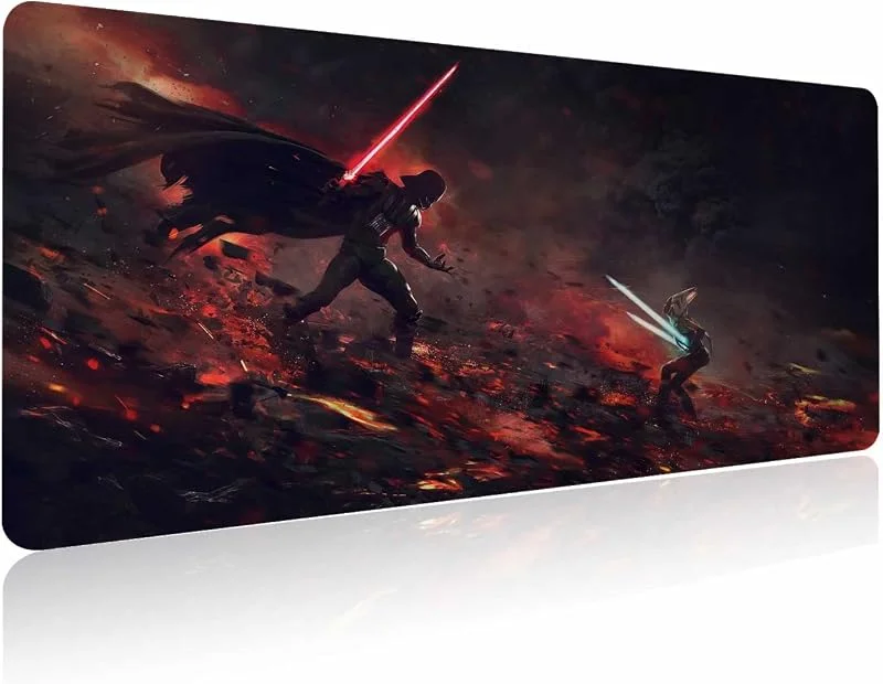 XXL musmatta Ahsoka-Tano vs Vader, extra stor spelmusmatta laptop skrivbordsmatta, halkfri gummibas, sydda kanter, slätt tyg, datortangentbord och möss kombinationsdynor för kontorsspel 31, 5 x 15, 7 — Datortillbehör