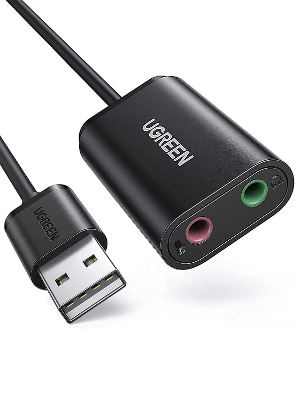 UGREEN extern USB-ljudkortadapter med jackuttag (svart) — Datortillbehör
