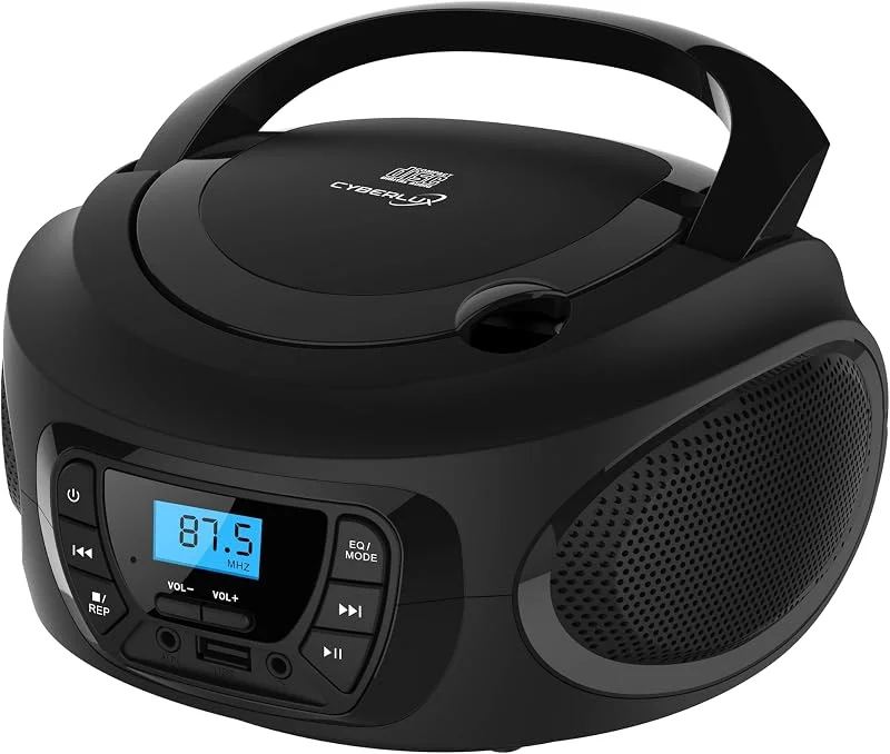 Boombox – bärbar CD-spelare – CD, CD-R – USB – FM-radio – AUX-IN – hörlursuttag – barnradio – CD-radio – stereo – kompakt system (svart riddare, svart) — Portabel digital och ljud