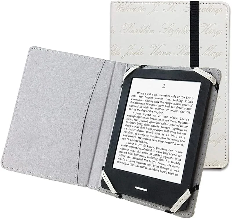 Bokstil PU-läderfodral för 6 tum -bokläsare fodral för sony, kobo, pocketbook, nook, tolino 6 tum -bokläsare (författarvit) — Portabel digital och ljud