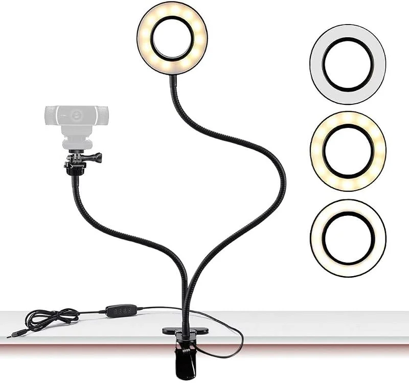 Ljusstativ för webbkamera för livestream, selfie-ringlampa med webbkamerafäste för Logitech C925e, C922x, C930e, C922, C930, C920, C615, Brio 4K, Streamcam — Mobil och surfplatta