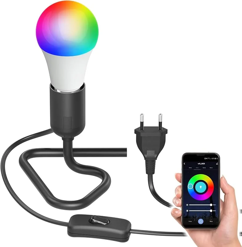 ledscom.de Bordslampa TRIN med E27 lampsockel, svart, stickpropp, strömbrytare inkl. Smart Home RGBW LED-lampa, 8, 89W, 892lm — Smart belysning