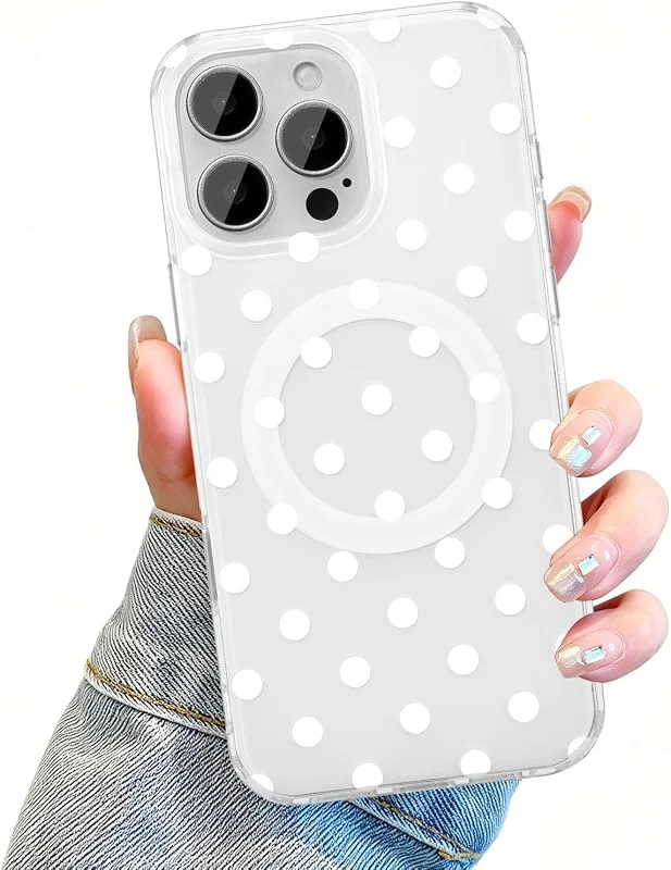 UEEBAI Magnetiskt fodral för iPhone 12, 12 Pro, estetisk polka prickmönster silikon mobiltelefonfodral med trådlös laddning, stötsäkert skyddsfodral, mjukt stötdämpande fodral för kvinnor och flickor — Mobil och surfplatta
