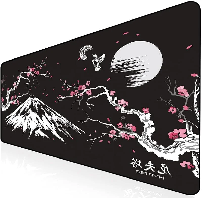 Nyfter – 3XL gamingmusmatta Sakura svart 1 200 x 600 mm premium Fuji musmatta storlek stora sydda kanter hållbar med high-end glide och halkfri Speed gaming-musmatta — Datortillbehör