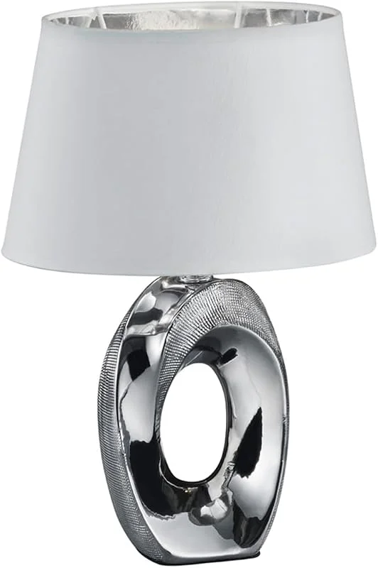 Reality Leuchten Taba R50511089 bord, keramik, tygskärm vit, silverfärgad, höjd 33 cm — Smart belysning