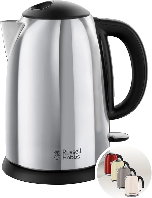 Russell Hobbs Victory vattenkokare, 1.7l, 2400W, snabbkokningsfunktion, rostfritt stål, perfekt hällpip, avtagbart kalkfilter, vattennivåindikator, 23930-70 — Kök & Hushåll