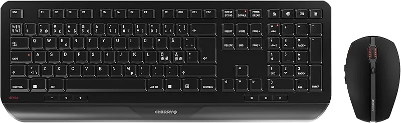 CHERRY GENTIX DESKTOP, trådlöst tangentbord och mus, pan-nordisk layout (QWERTY), hållbara tangentbokstäver, ergonomisk design, batteridriven, svart — Datortillbehör