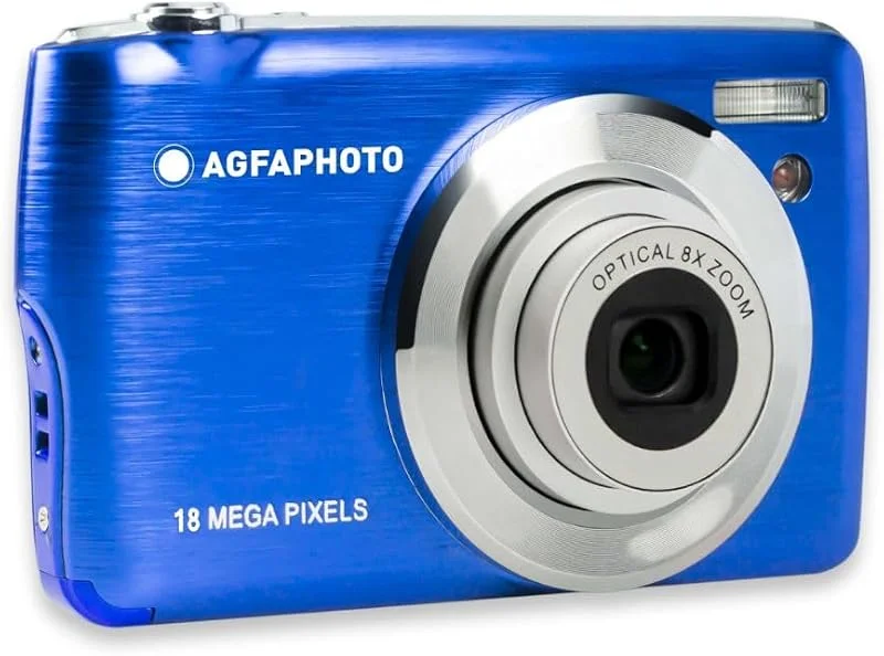 AGFA PHOTO Realishot DC8200 - kompakt digitalkamera (18MP, Full HD-video, 2, 7" LCD-skärm, 8X optisk zoom, litiumbatteri och 16 GB SD-kort) - blå — Portabel digital och ljud