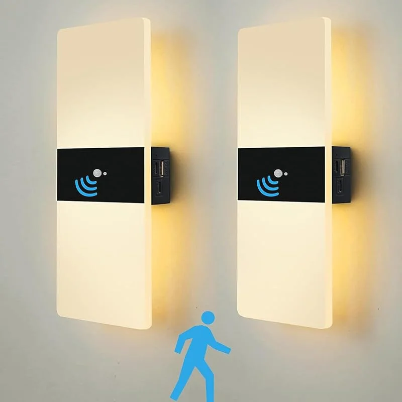 Batteridriven LED-vägglampa med rörelsedetektor för inomhusbruk, magnetisk lampa, USB-uppladdningsbar väggbelysning för entré, korridor, trapphus, balkong, kök, hotell, 2 stycken, 3 000 K — Smart belysning