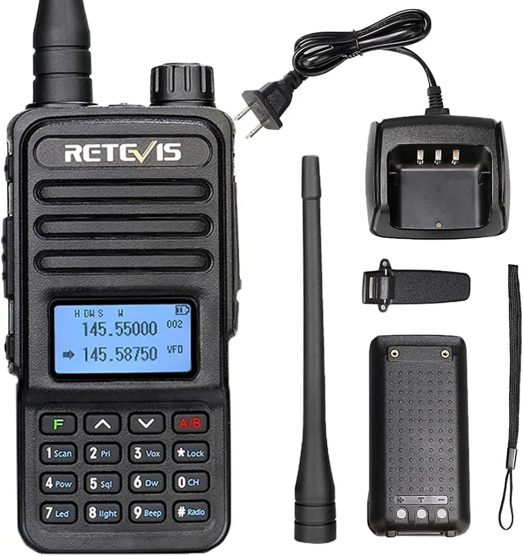 Retevis RT85 Walkie Talkie Dual Band, Långdistans Skinkradio, 2m, 70 cm Handhållen Transceiver med FM-radio, VOX, DTMF, LED Tvåvägsradio för Radioamatör, Utomhusäventyr (Svart, 1 St) — Portabel digital och ljud