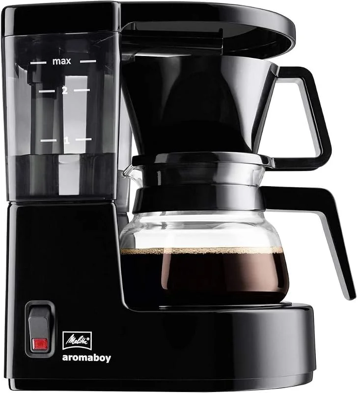 Melitta Aromaboy II 1015-02, liten kaffebryggare med glaskanna, två koppar, svart — Kök & Hushåll
