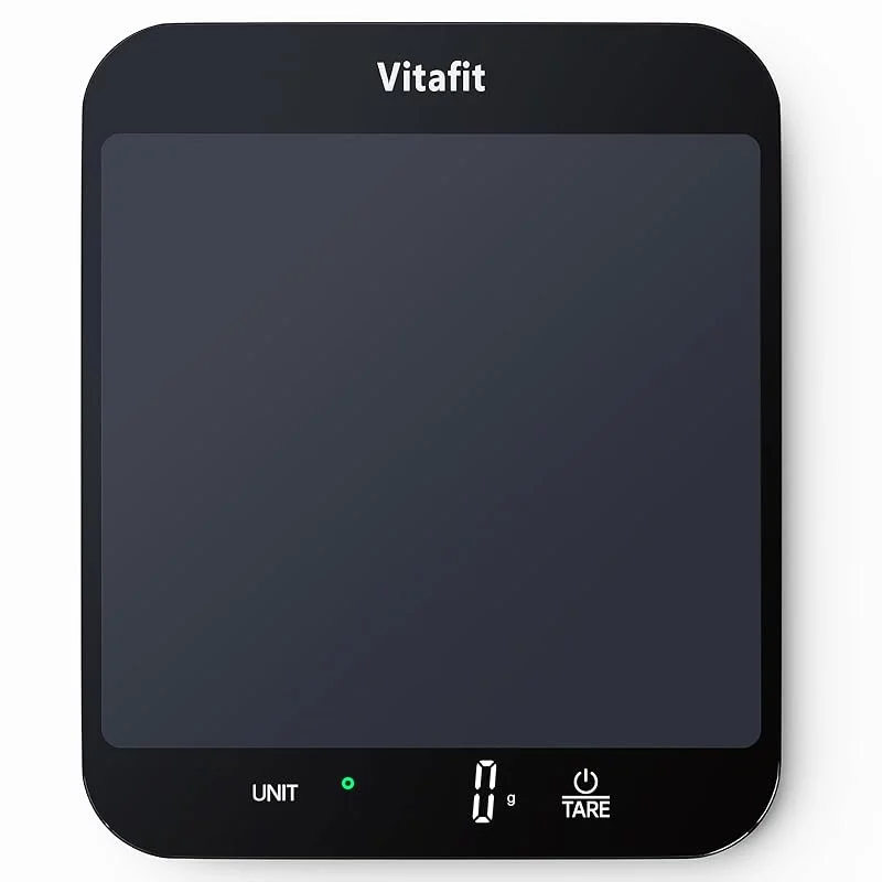 Vitafit 15kg digital köksvåg, Noggrannhet 1g av Vår Professionella Vågfabrik Sedan 2001, LFGB-Godkänd Matvåg för Matlagning och Bakning, Stor Plattform 215x180mm, 3*AAA-Batterier, Svart — Kök & Hushåll